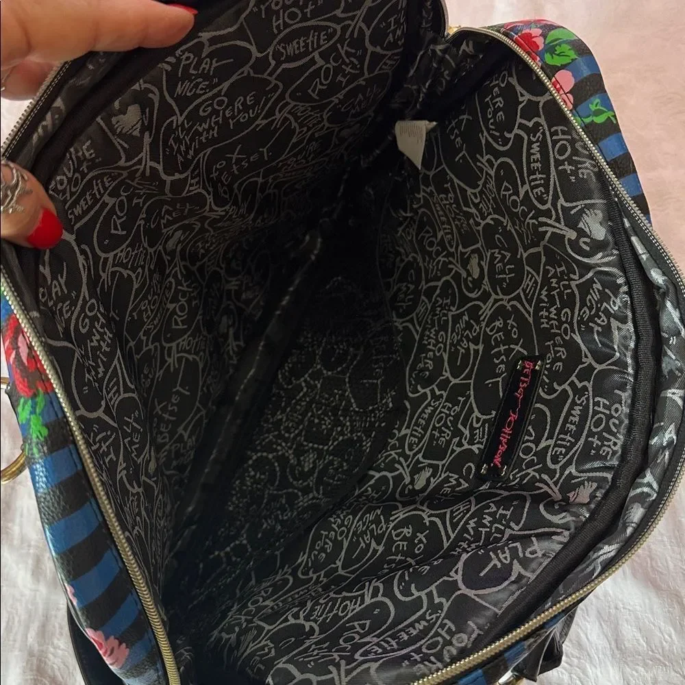 Betsy Johnson Laptop Bag Crossbody Roses Stripes